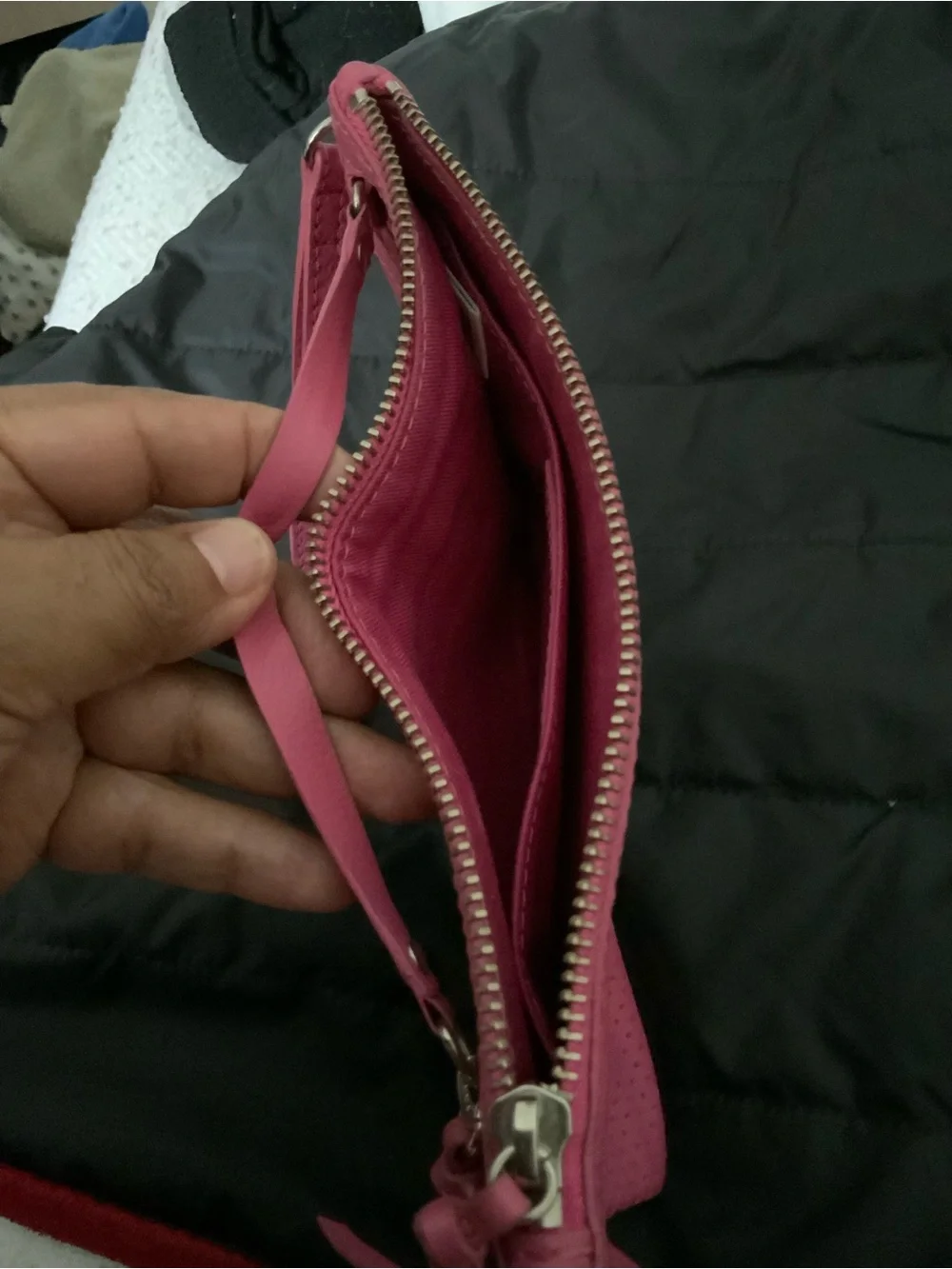 Pink Perforated Wristlet Clutch - Women's Crossbody Bag